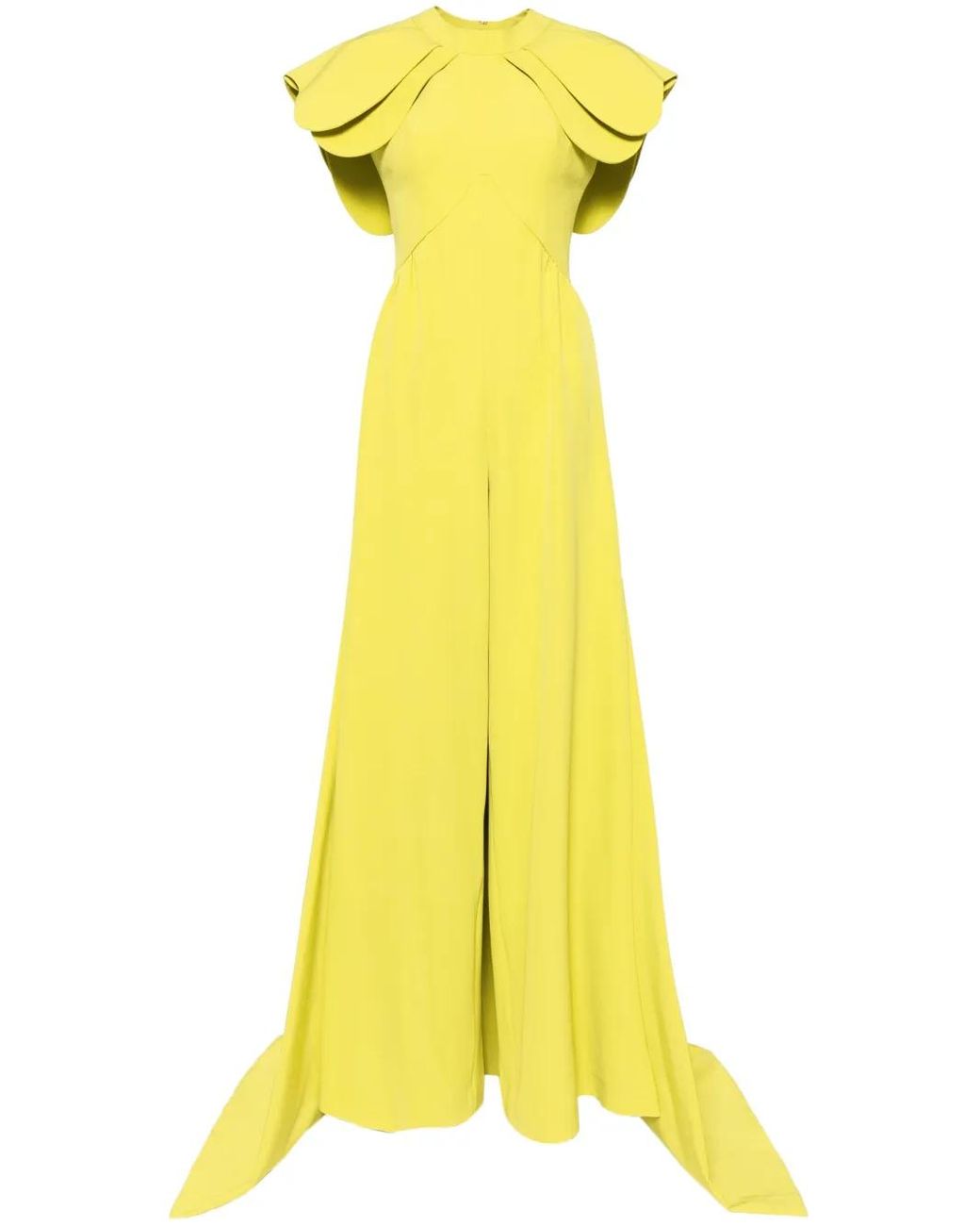 Saiid Kobeisy Yellow Crepe Jumpsuit With Back Overskirt