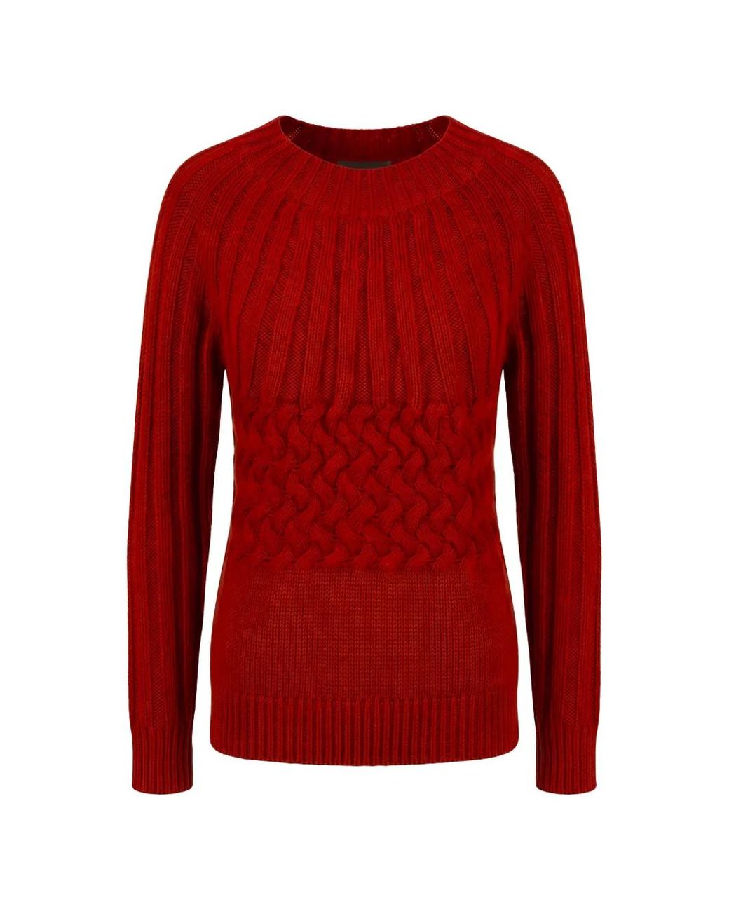 Moorer Red Cable-Knit Ribbed-Trim Sweater