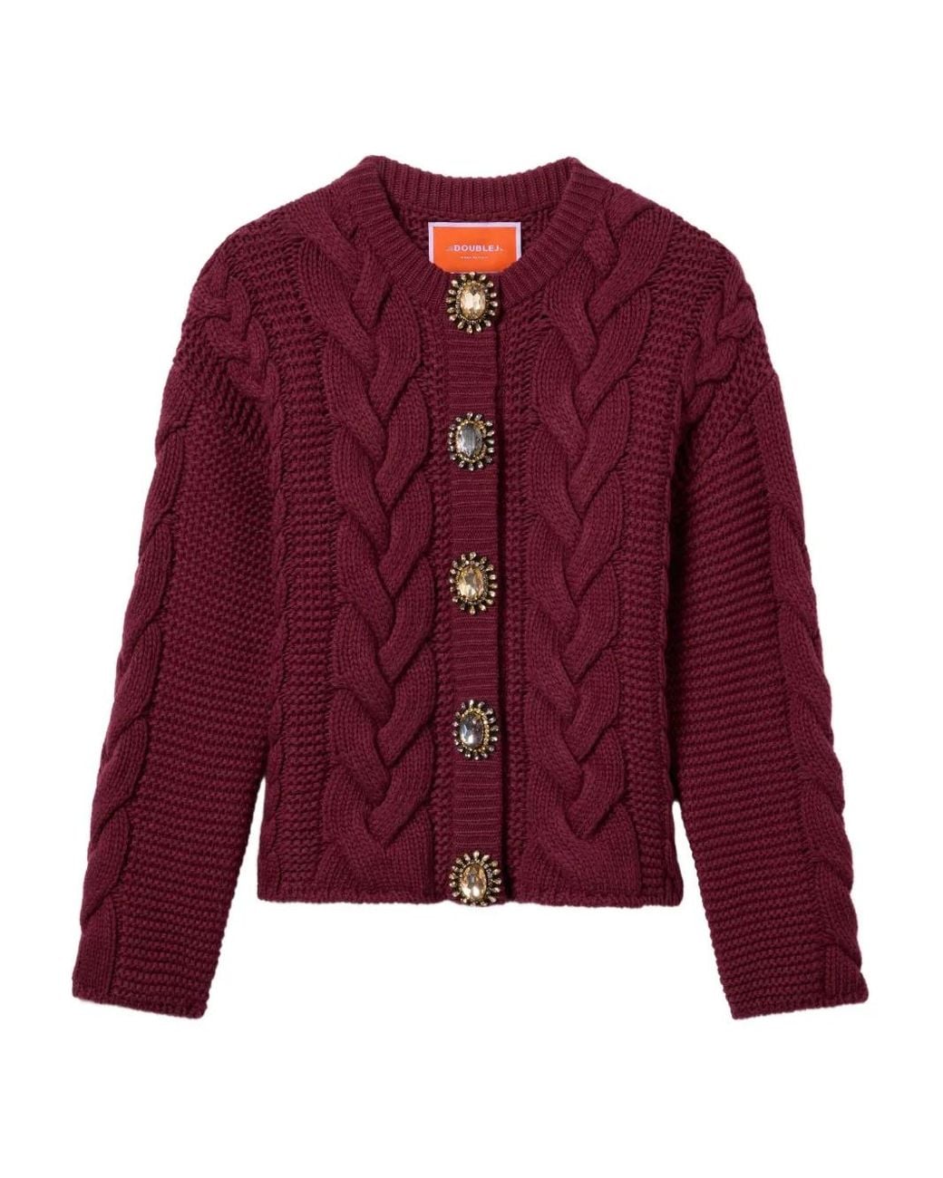 LaDoubleJ Red Cable-Knit Embellished-Button Cardigan