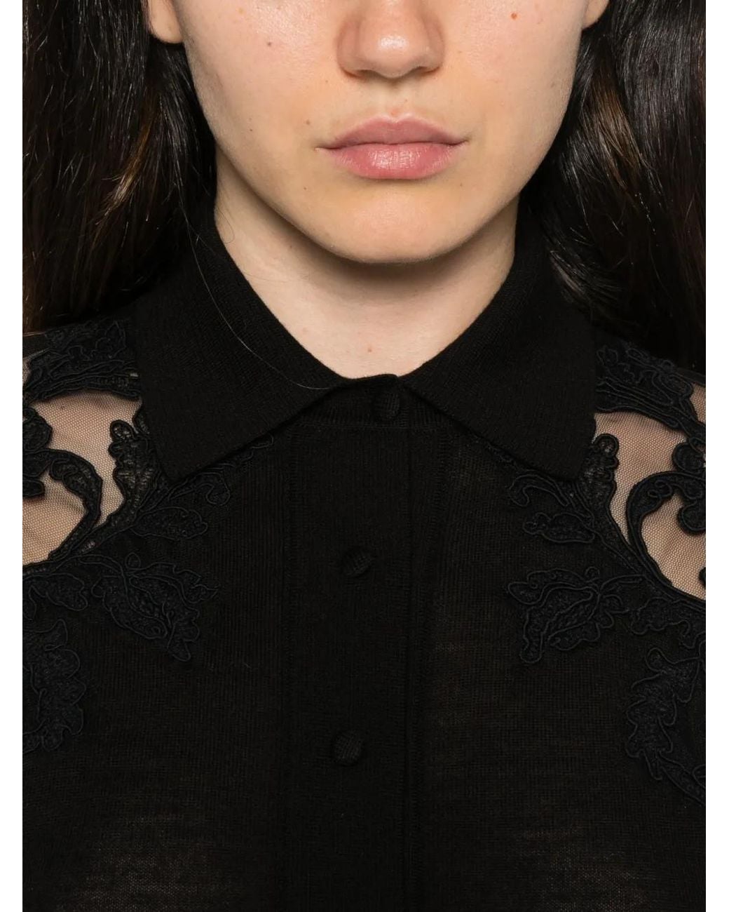 Ermanno Scervino Black Lace-Panelled Wool Cardigan
