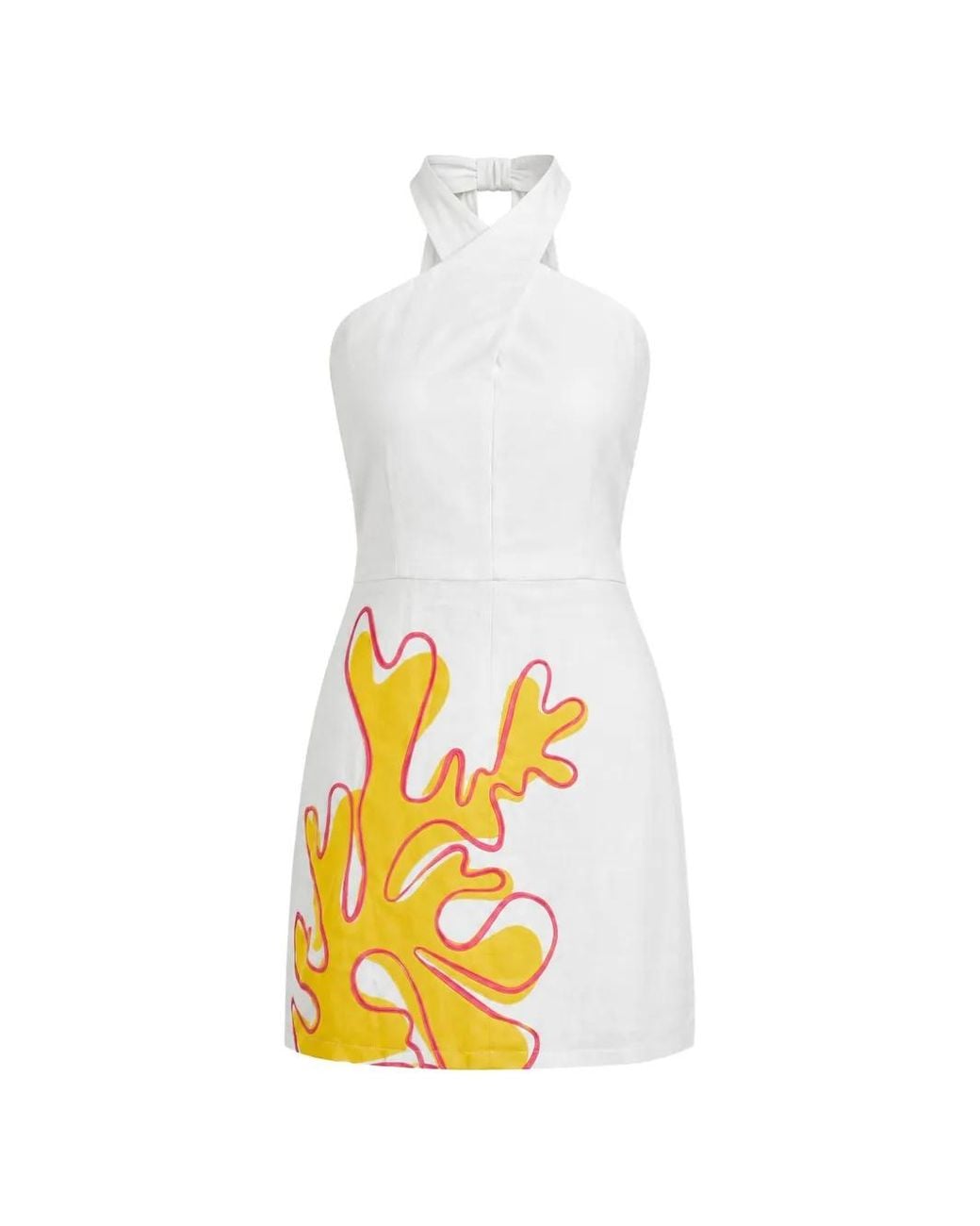 Cala De La Cruz White Veneta Coral-Print Mini Dress