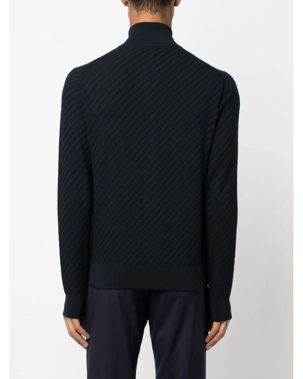 Brioni Blue Embossed-Finish Zip-Up Jumper