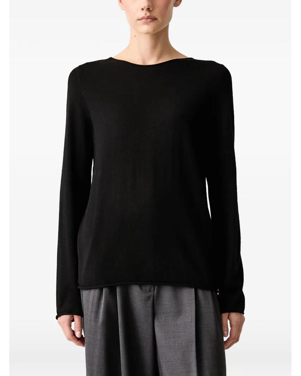 Marc O' Polo Black Boat-Neck Fine-Knit Top
