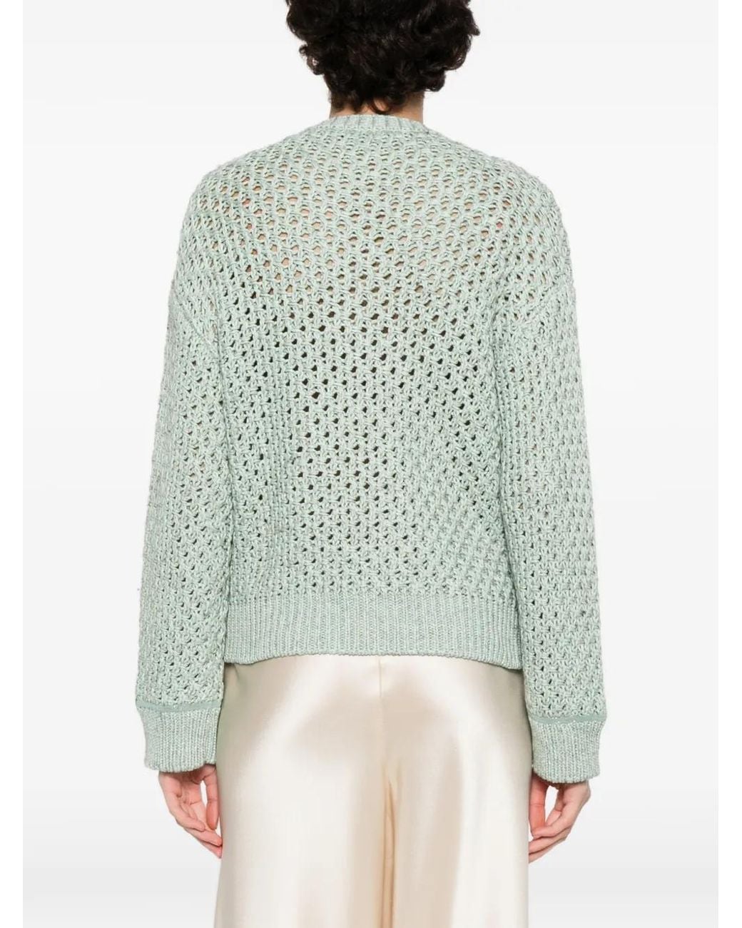 Fabiana Filippi Green Openwork V-Neck Sweater