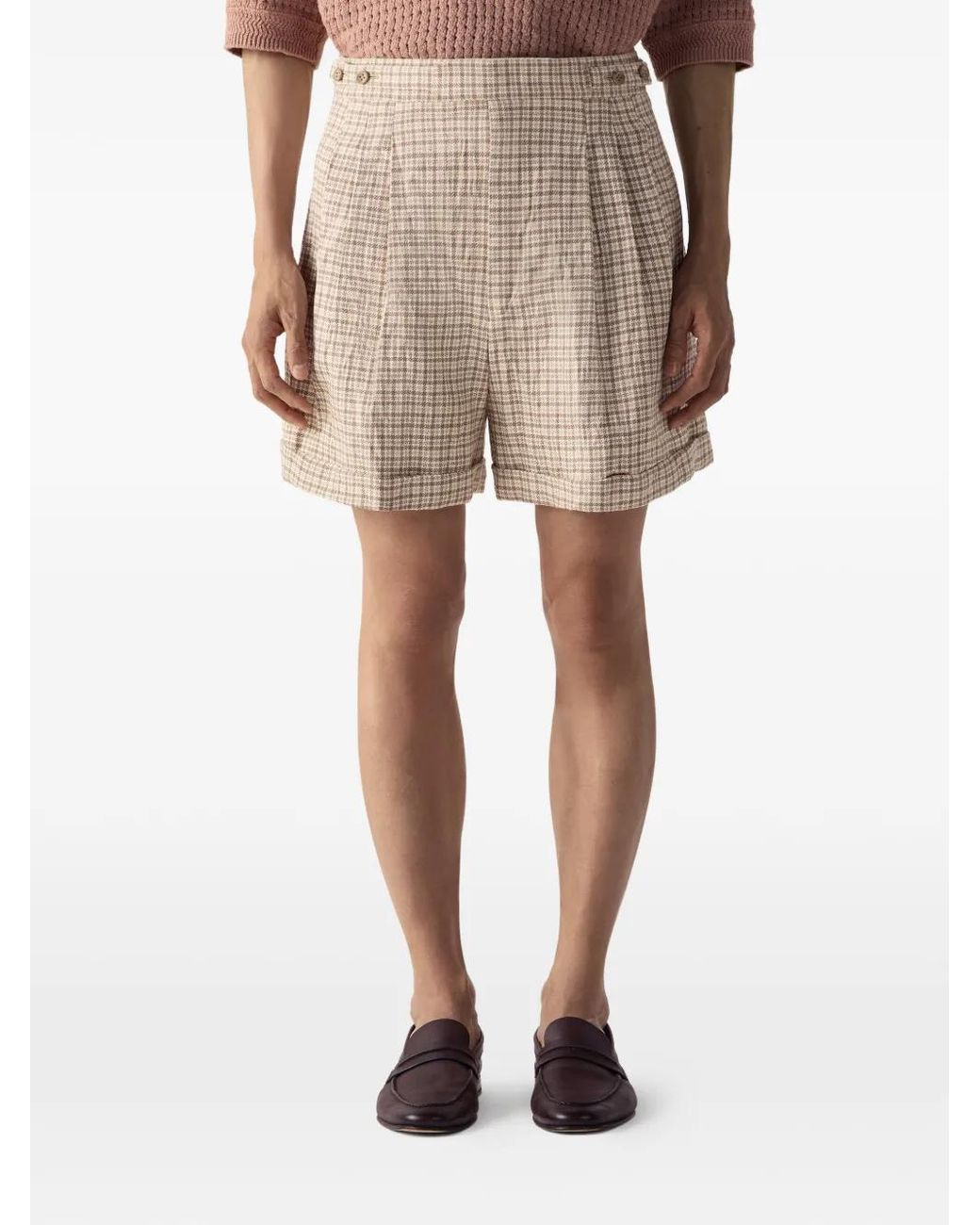 Zegna Natural Button-Detail Pleated Silk Shorts for men