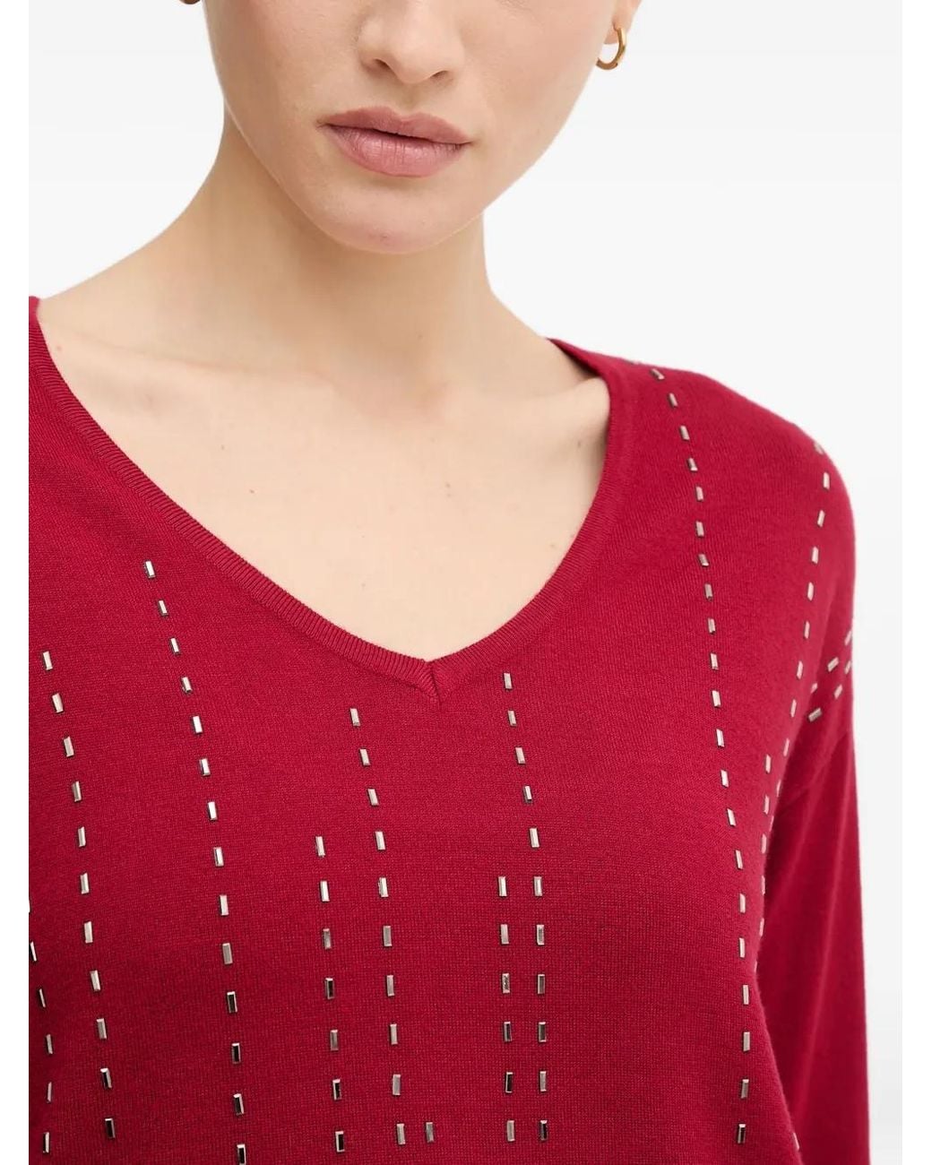 Joseph Ribkoff Red Embellished V-Neck Top