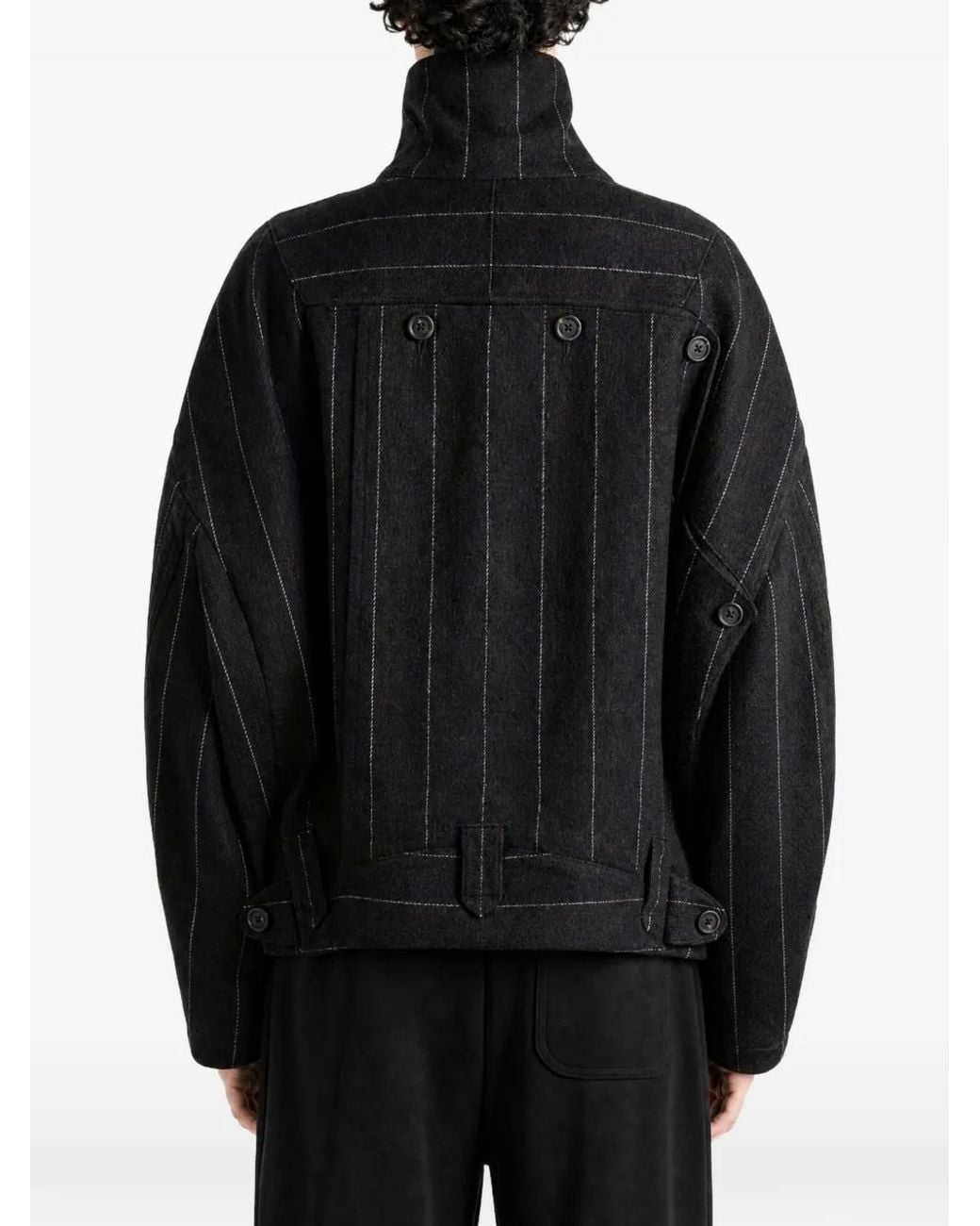 Ziggy Chen Black Pinstripe-Pattern High-Neck Jacket for men