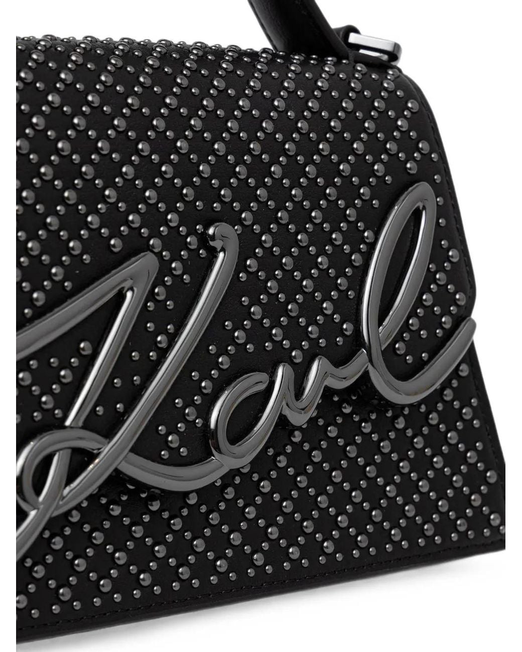 Karl Lagerfeld Black Stud-Embellished Logo-Plaque Tote Bag