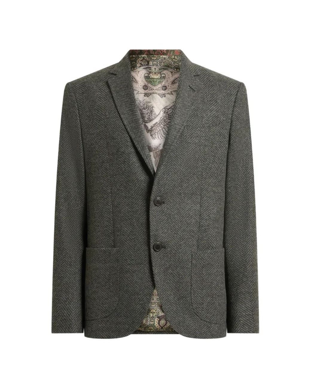 Etro Gray Veste En Maille À Boutonnage Simple À Motif Chevron for men