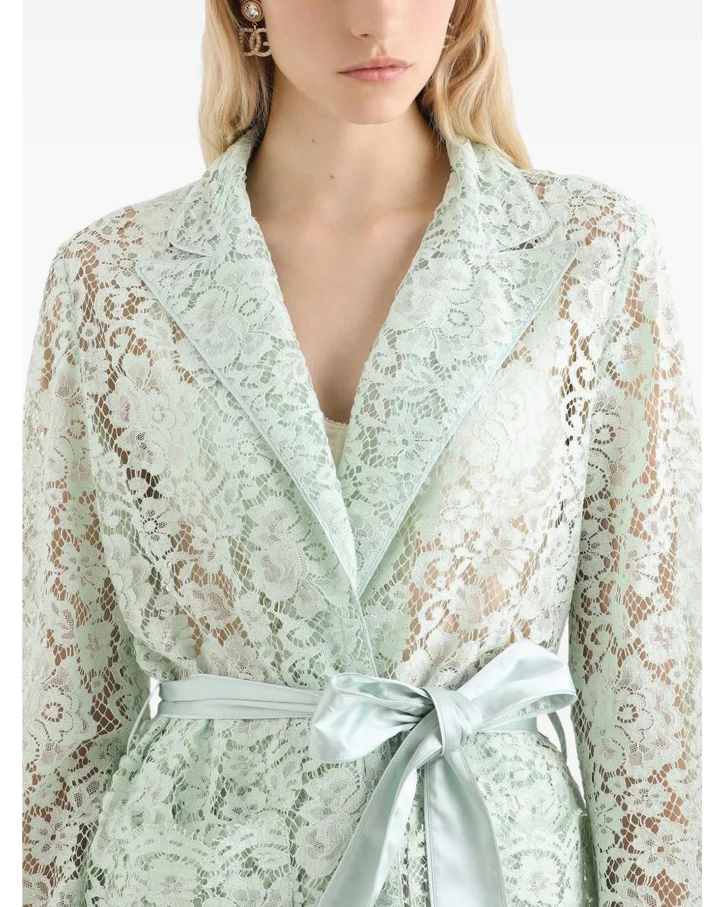 Dolce & Gabbana Green Lace-Detail Belted Jacket