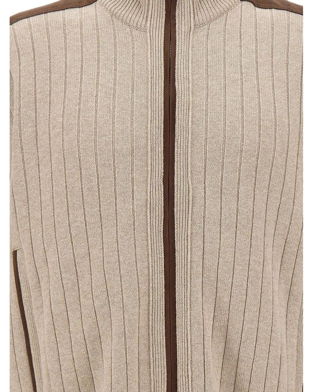Paul & Shark Natural Ribbed-Knit Suede-Panel Cardigan for men