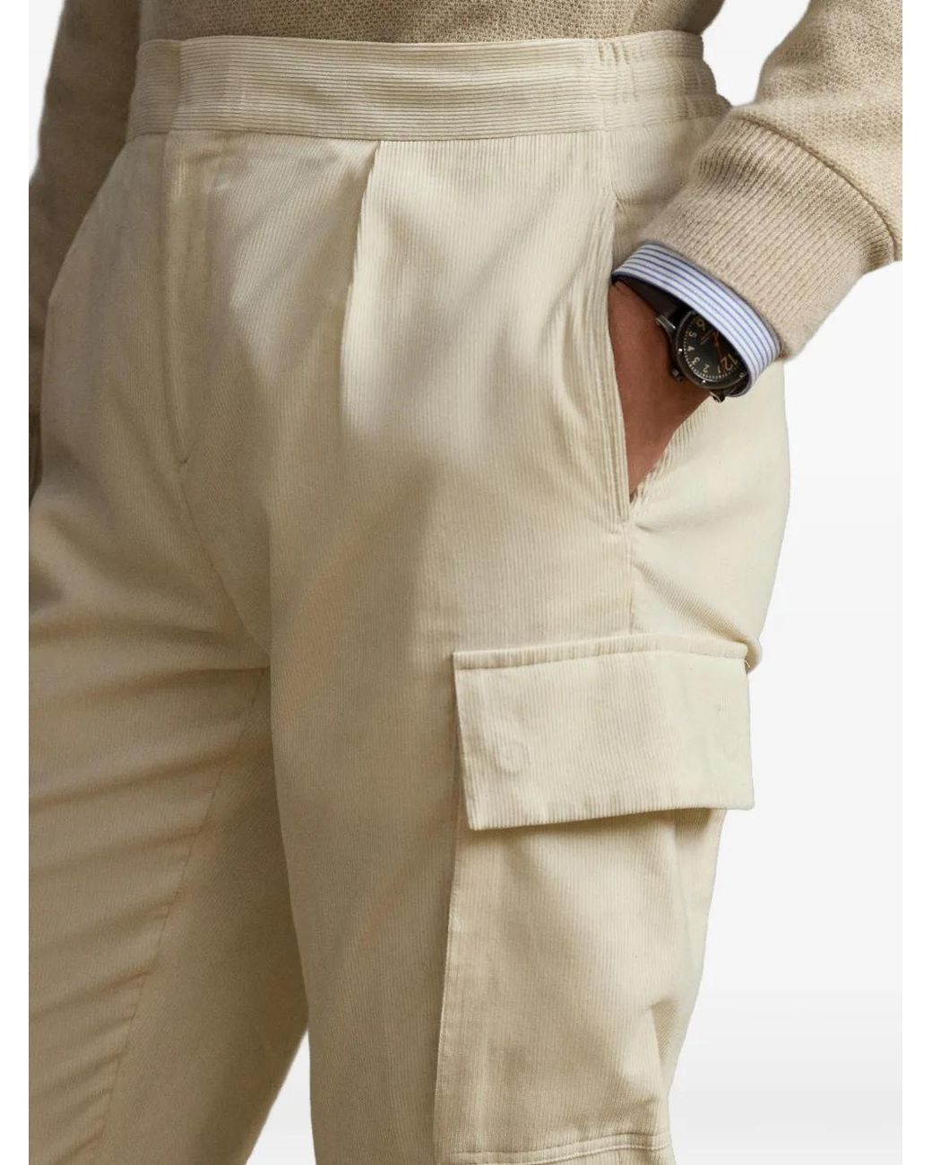 Ralph Lauren Natural Elasticated Drawstring Pleated Trousers for men