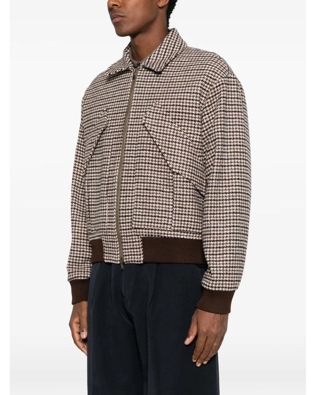 officina sartoriale Brown Houndstooth-Pattern Bomber Jacket for men