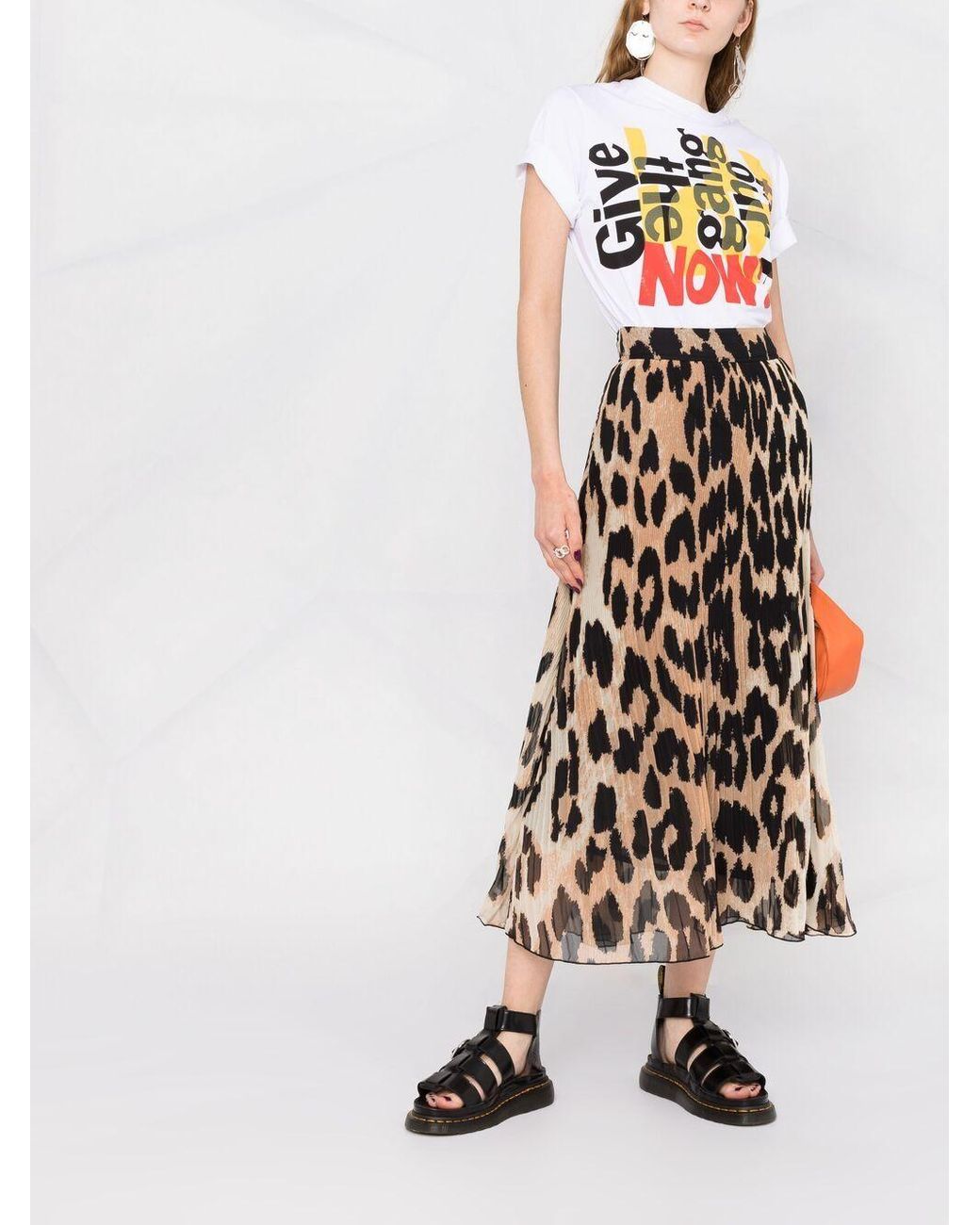 Ganni Leopard-print Georgette Midi Skirt | Lyst Canada