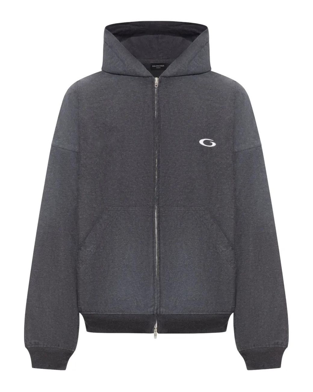 Balenciaga Gray Embroidered-Logo Hoodie