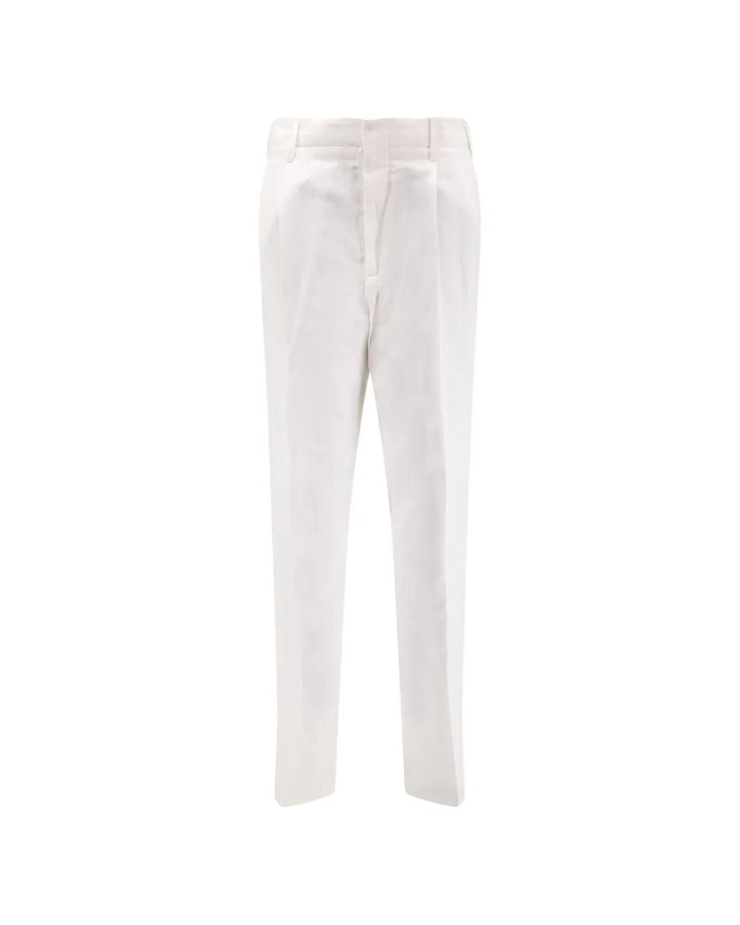 Brunello Cucinelli White Buttoned Pleated Trousers for men