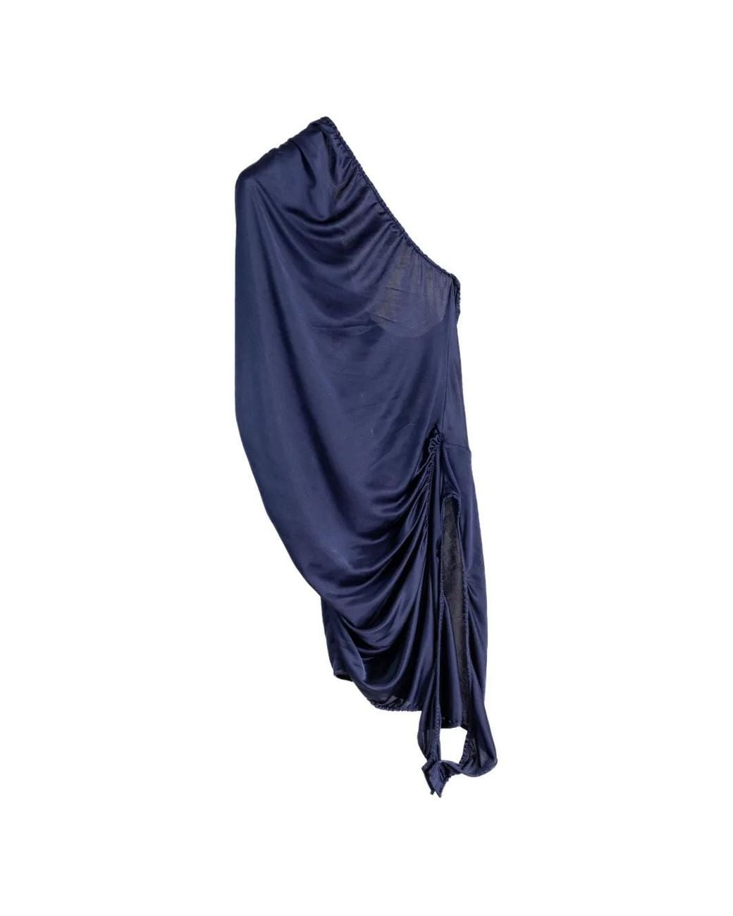 Atlein Blue One-Shoulder Gathered Blouse