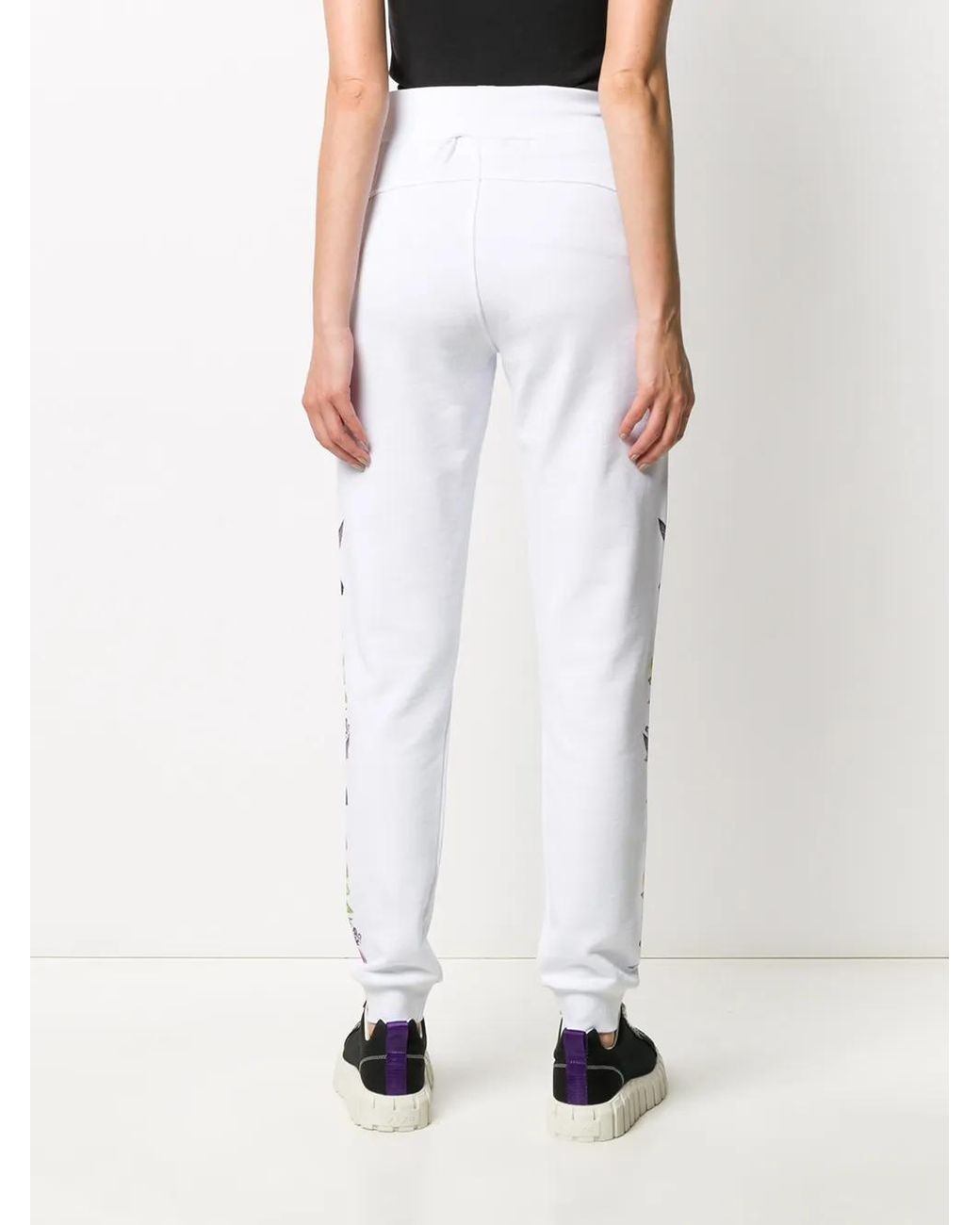 Philipp Plein White Crystal-Embellished Floral Track Patns