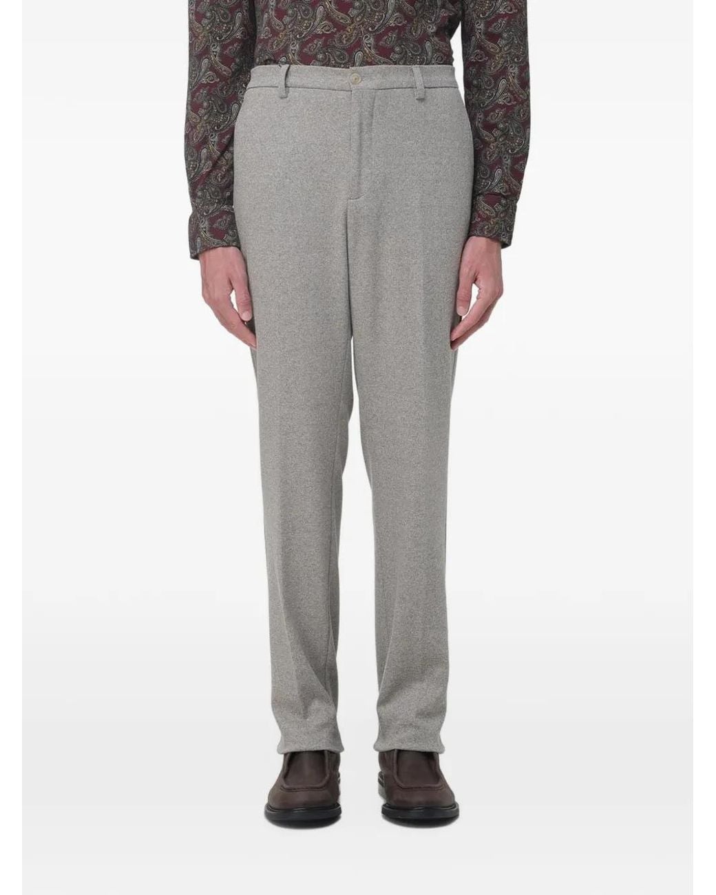 Etro Gray Pressed-Crease Tailored Trousers for men
