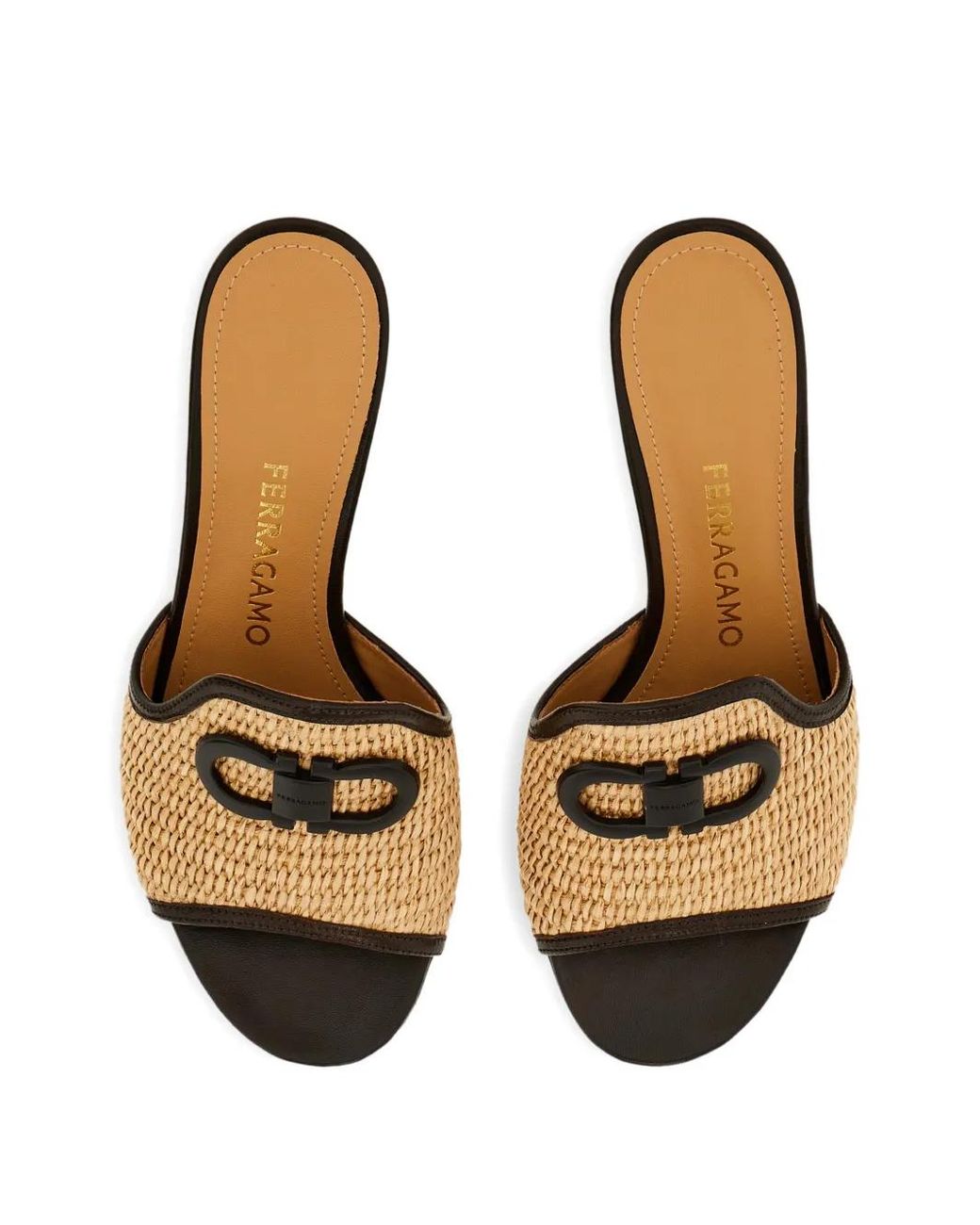 Ferragamo Metallic Gancini Ornament Mid-Heel Slides