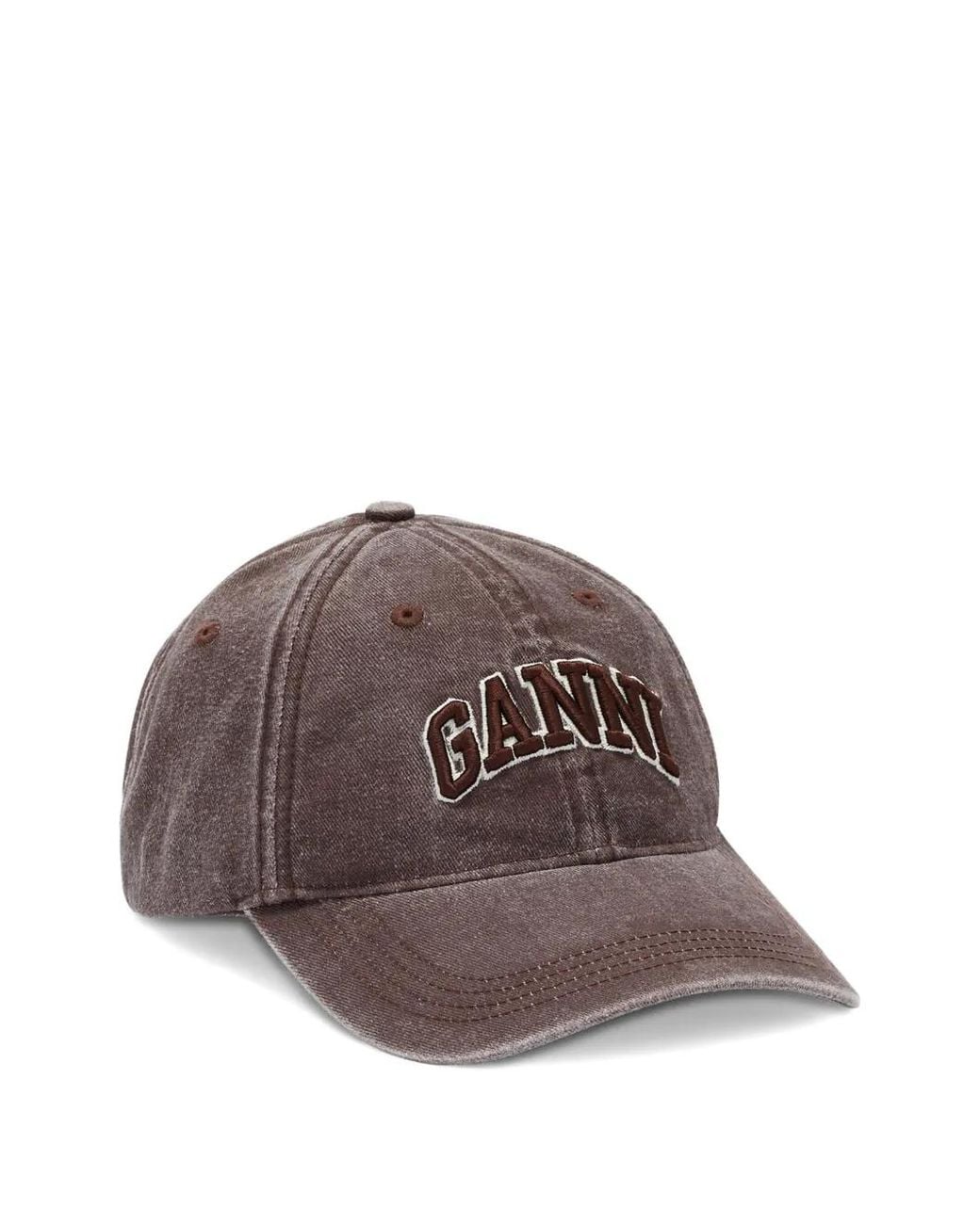 Ganni Brown Washed Canvas Cap