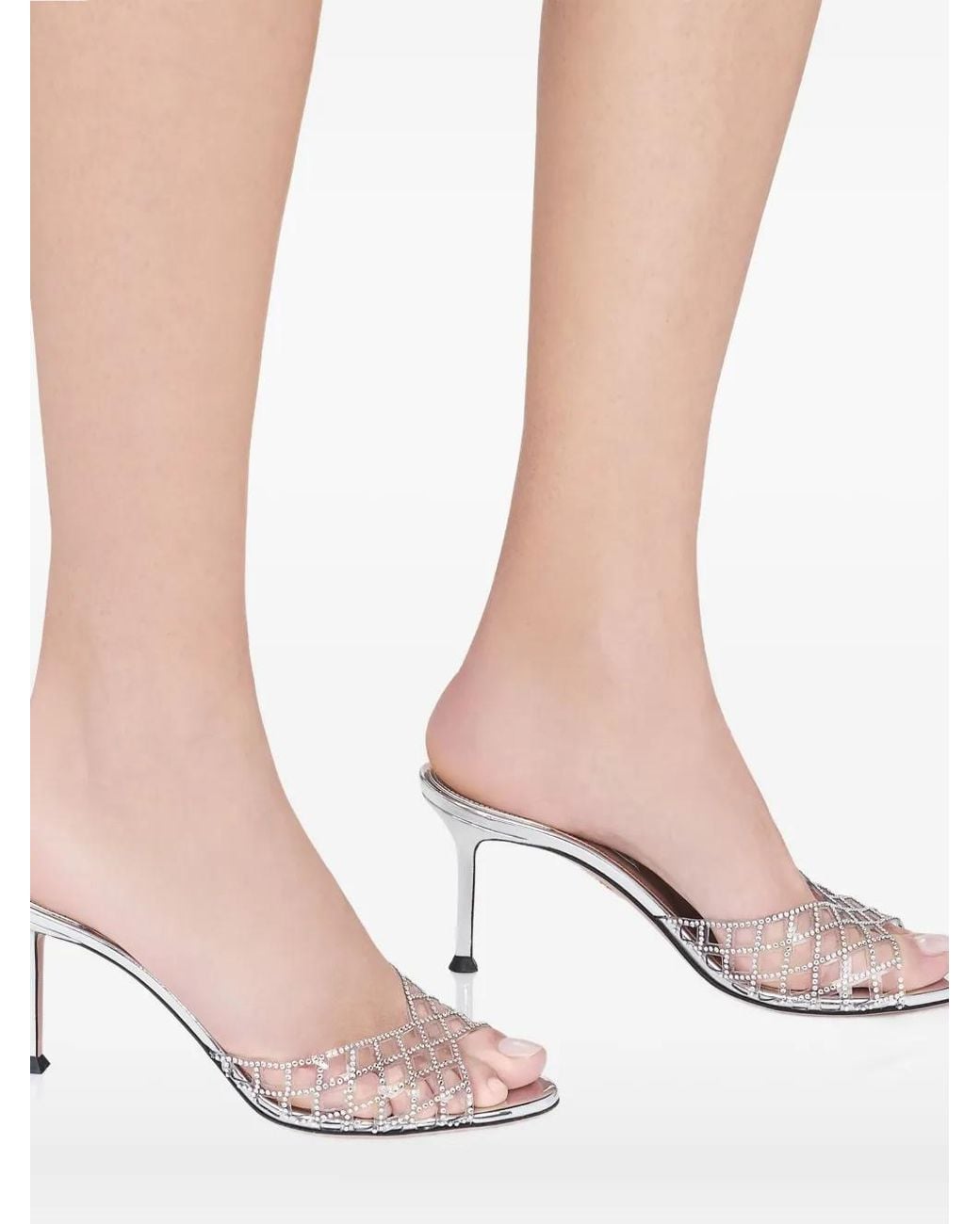 Aquazzura White 75Mm Crystal-Embellished Lattice Mules