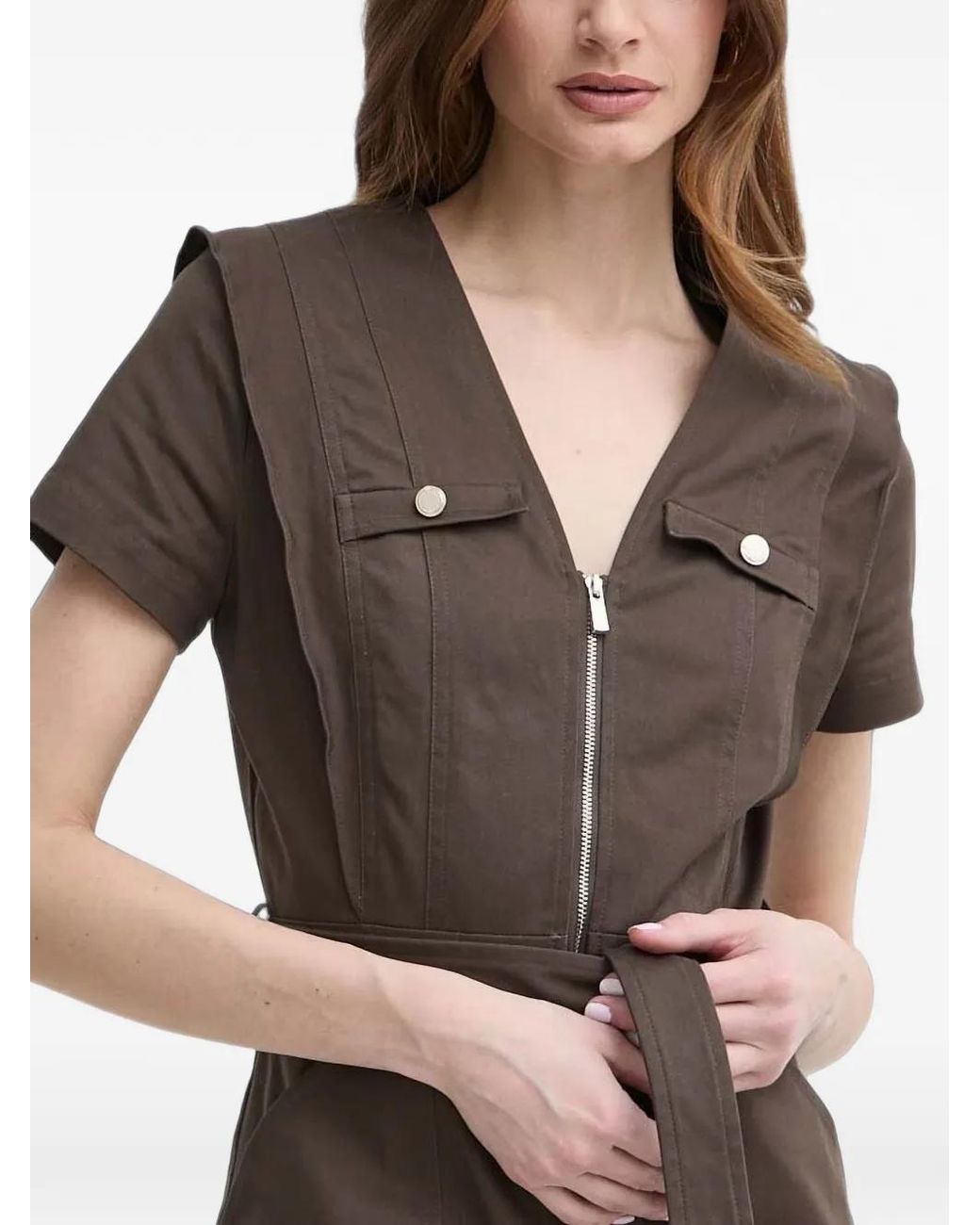 Morgan Brown Belted V-Neck Mini Dress