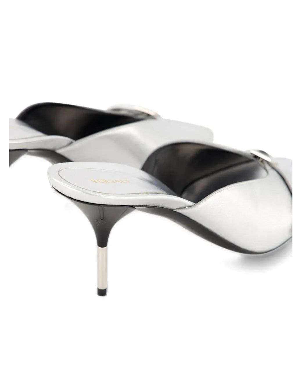 Versace White Buckle-Detail Metallic Sandals