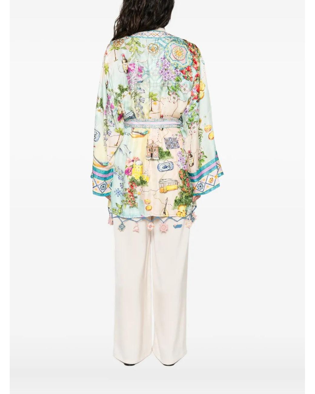Camilla Blue Floral-Print Wrap Cape