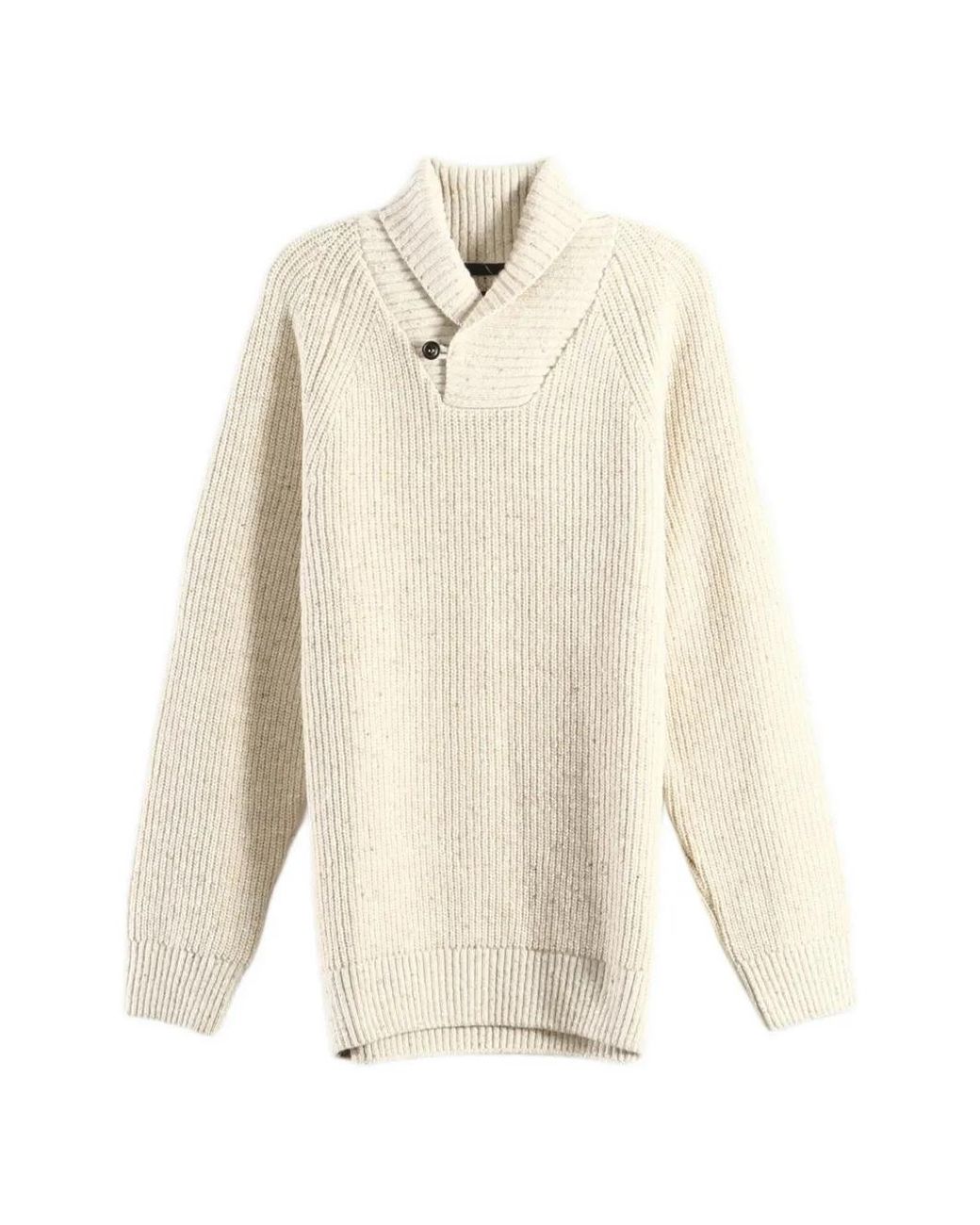 Barbour White Fleck Ribbed Shawl-Collar Sweater for men
