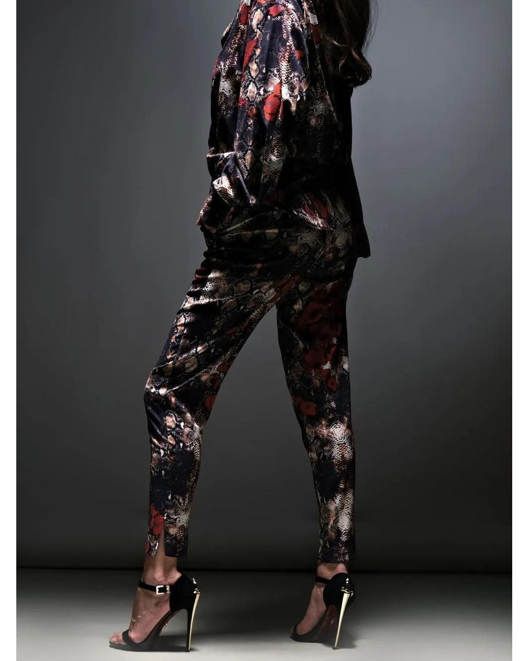 Tessitura Body Couture Brown Crystal-Embellished Tapered Trousers