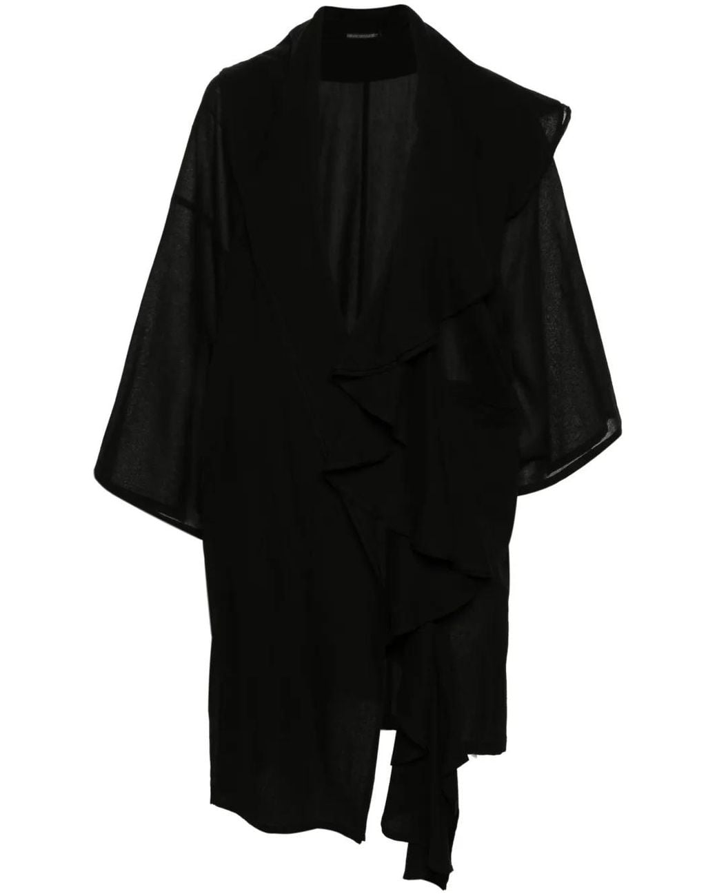 Yohji Yamamoto Black Textured Draped Midi Coat