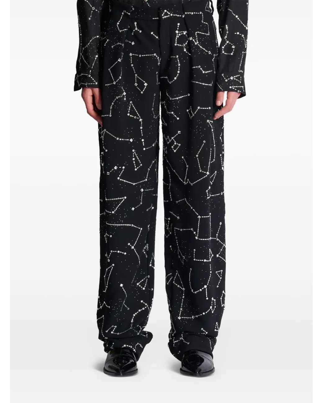 Balmain Black Constellation Embroidered Trousers for men