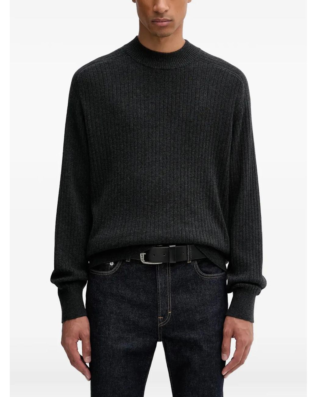 Filippa K Black Ribbed Mock-Neck Sweater for men
