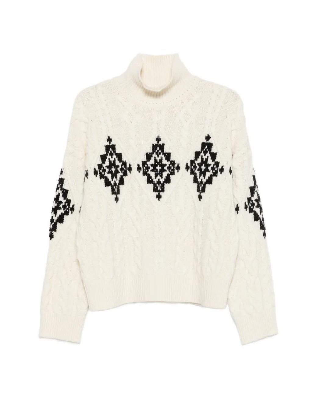 ERMANNO FIRENZE Natural Sequin-Embellished Cable-Knit Sweater