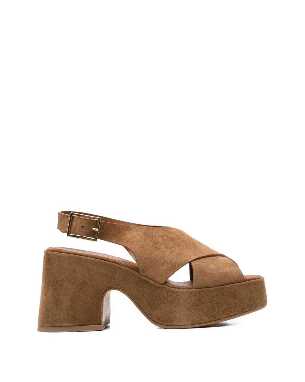 CURIOSITÉ Brown Crossover-Strap Platform Sandals