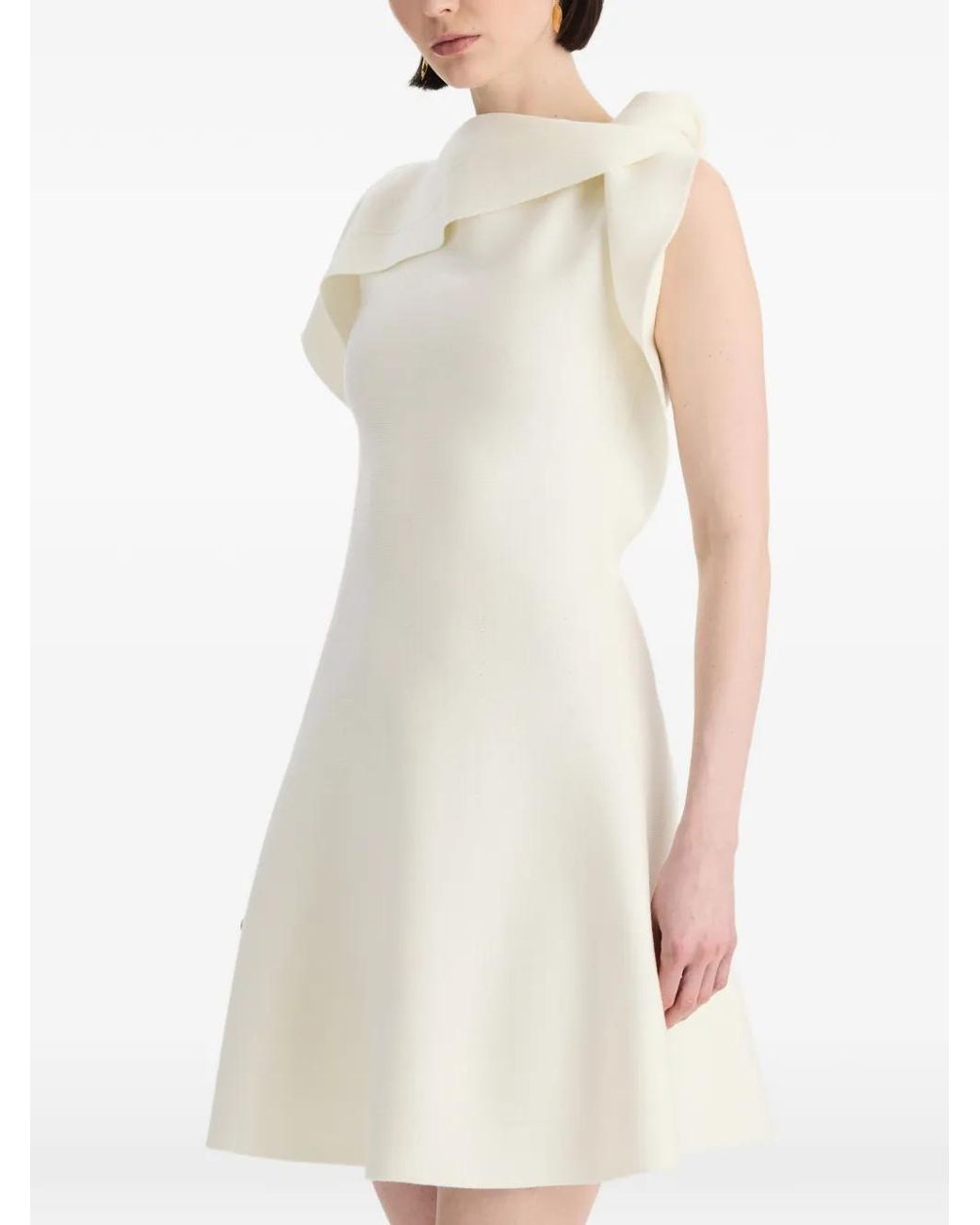 Oscar de la Renta White Draped Knitted Mini Dress