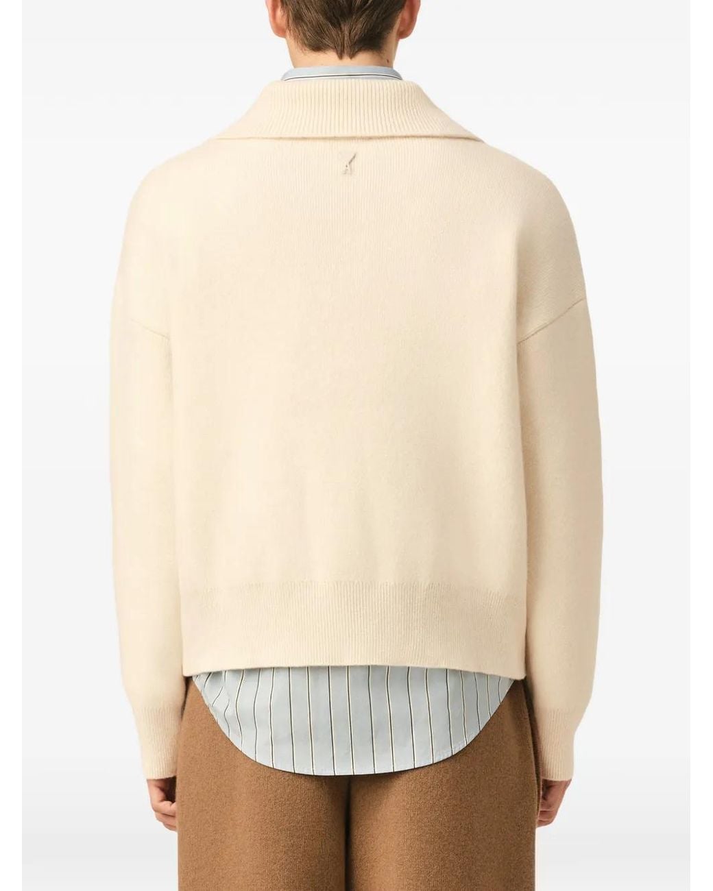 AMI Natural High Buttoned Collar Wool Sweater