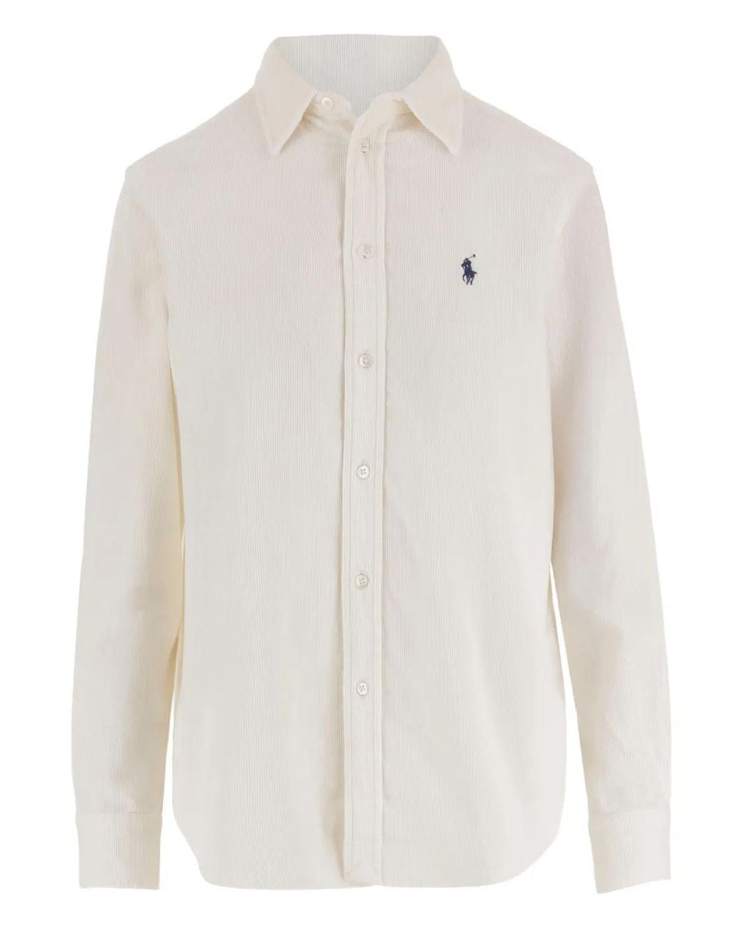 Polo Ralph Lauren White Embroidered-Logo Corduroy Shirt