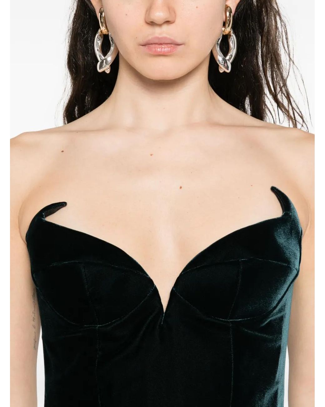 Mugler Black Velvet Strapless Midi Dress