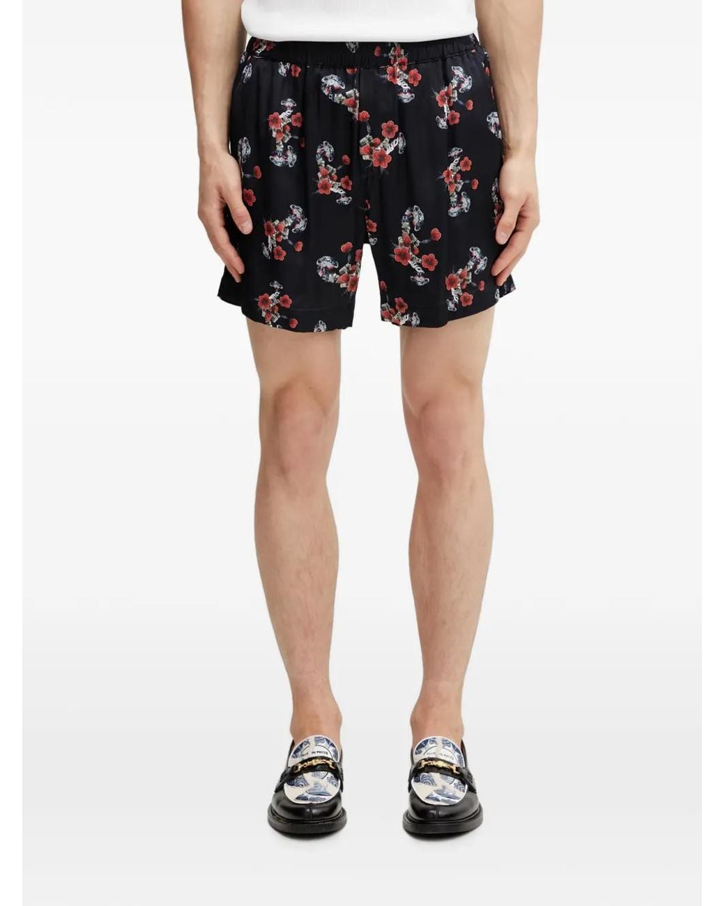 Rhude Black Short En Soie À Fleurs for men