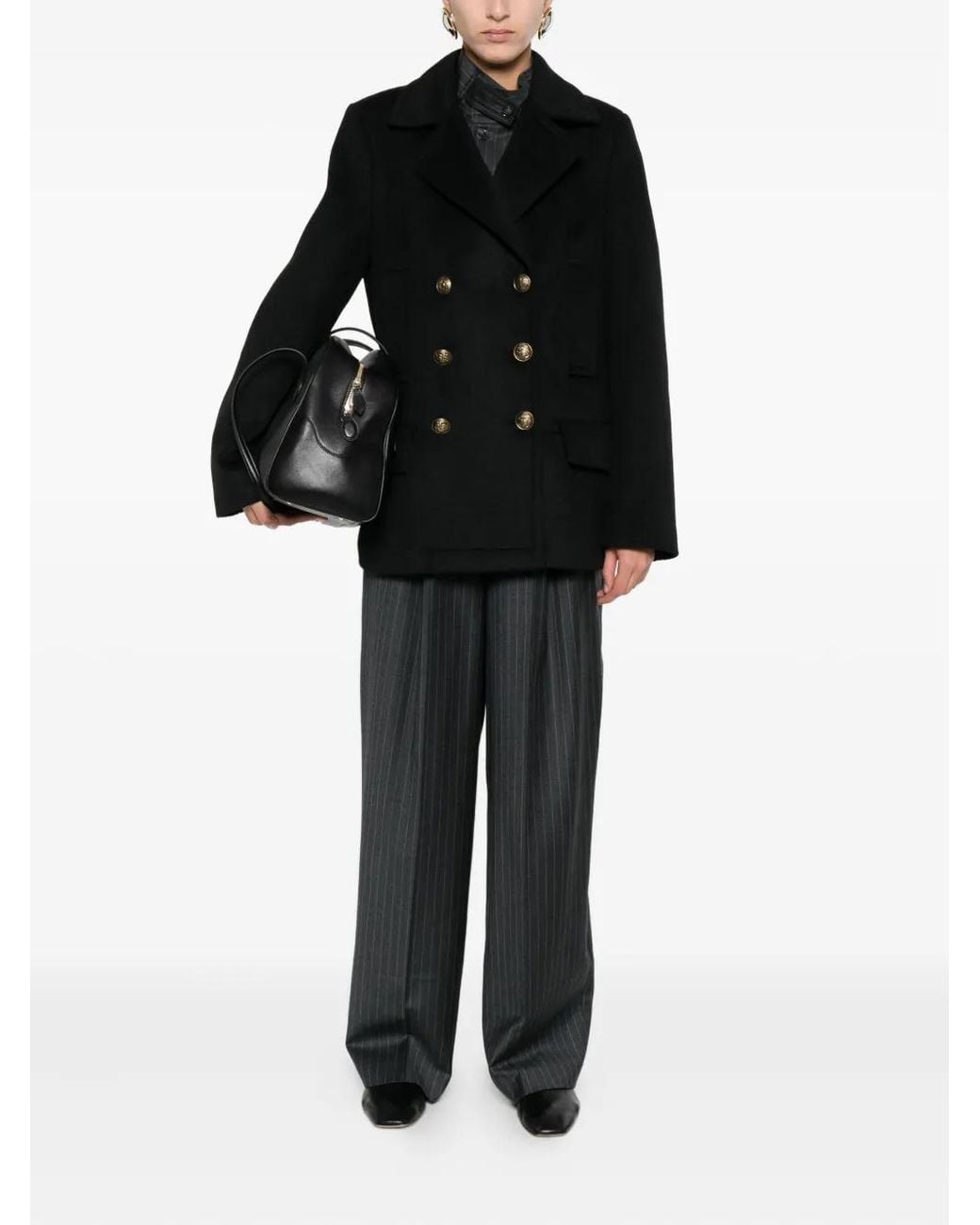 Dondup Black Double-Breasted Coat