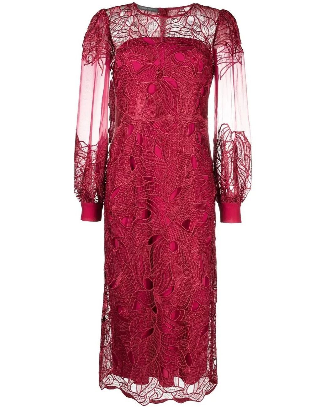 Alberta Ferretti Red Lace-Overlay Midi Dress