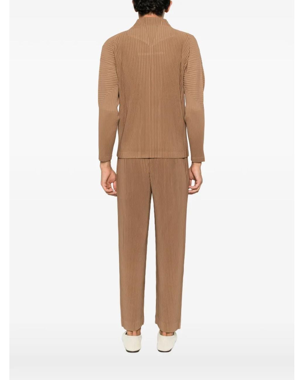 Homme Plissé Issey Miyake Brown Pleated High-Neck Jacket for men