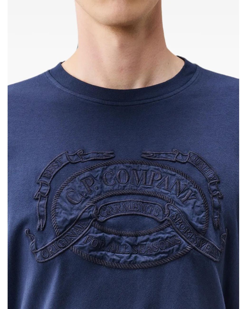 C P Company Blue Embroidered-Logo Long-Sleeve T-Shirt for men