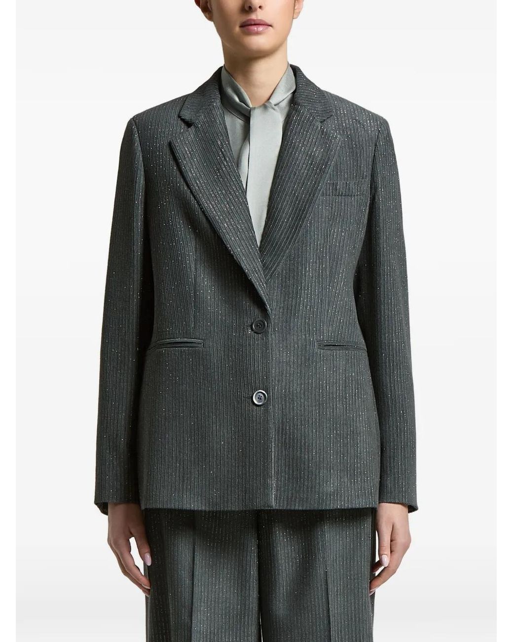 Peserico Gray Glitter-Effect Pinstripe Blazer