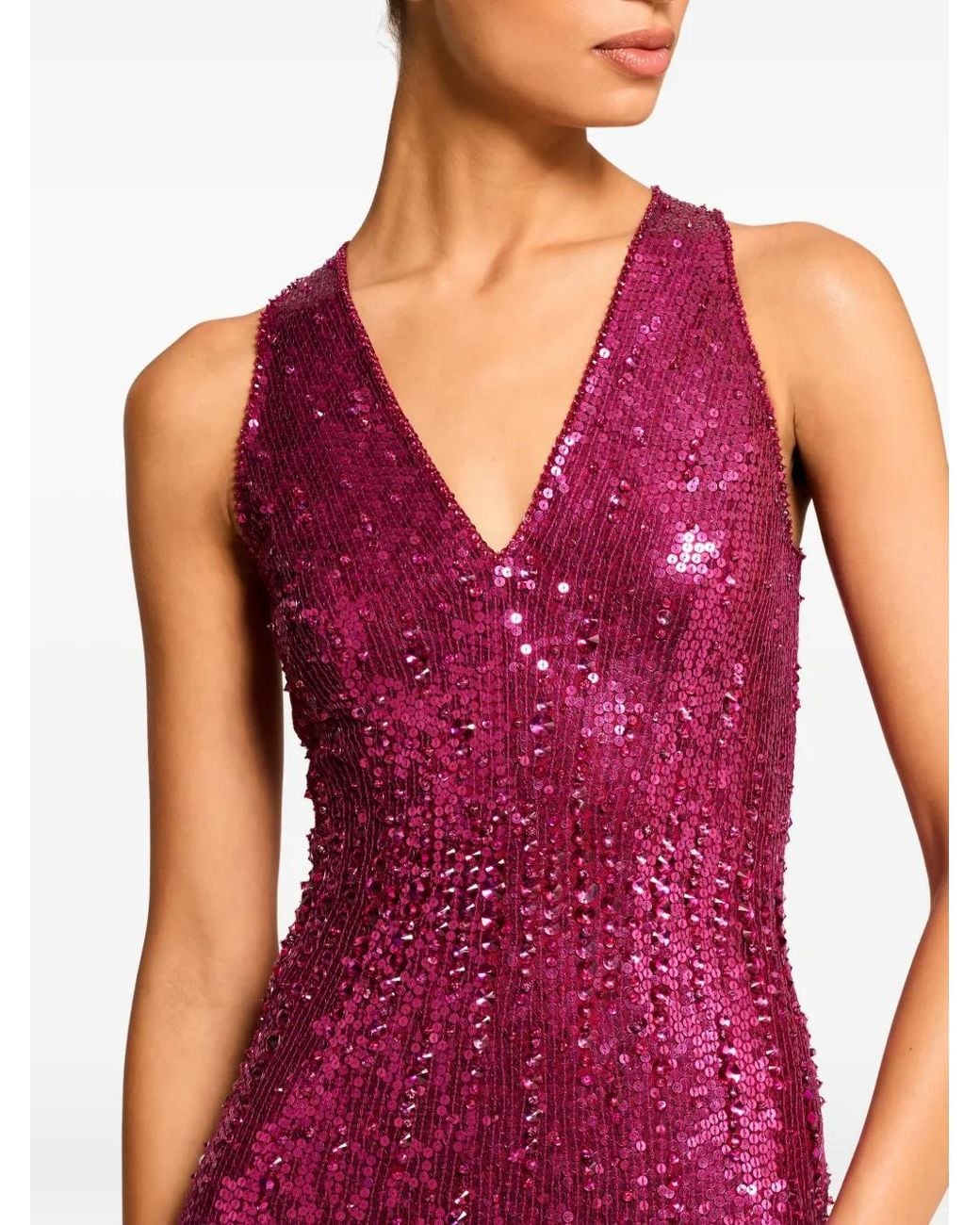 Jenny Packham Purple Sequined V-Neck Maxi Dress