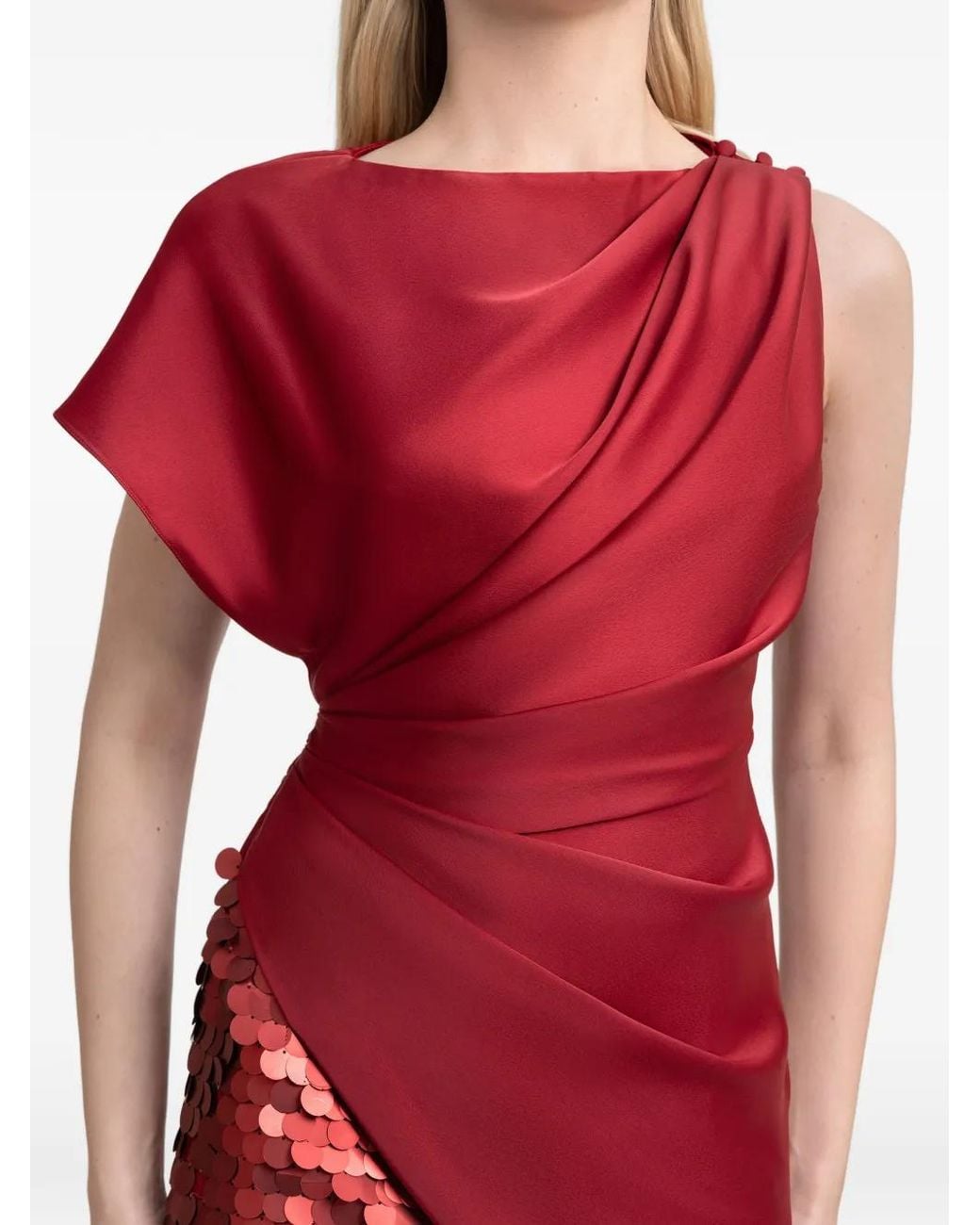 Gemy Maalouf Red Sequined Draped Gown