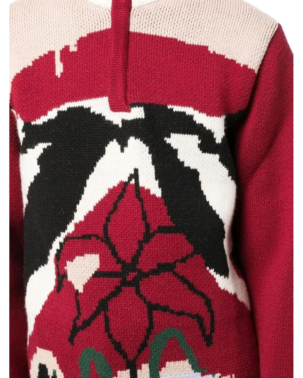 BETHANY WILLIAMS Red Abstract-Floral Half-Zip Sweater for men