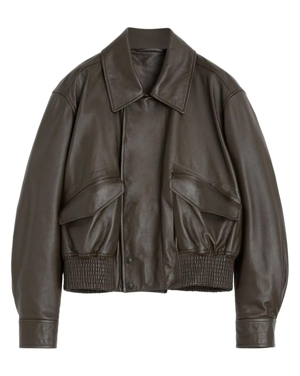 Lemaire Black Leather Bomber Jacket